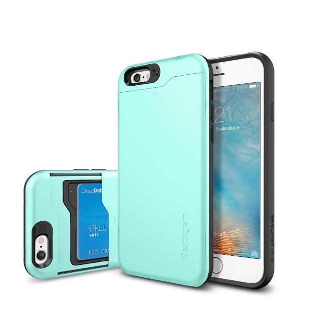 iPhone 6 Case Spigen Slim Armor CS Card Holder Gunmetal With Card Holder Advanced Shock Absorption Protective Wallet Case for iPhone 6 - mint